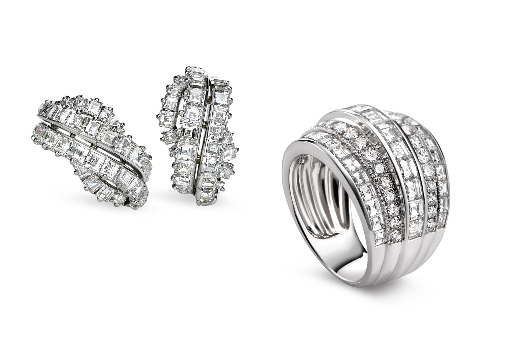 jewelry product photography - diamond earrings and ring - 