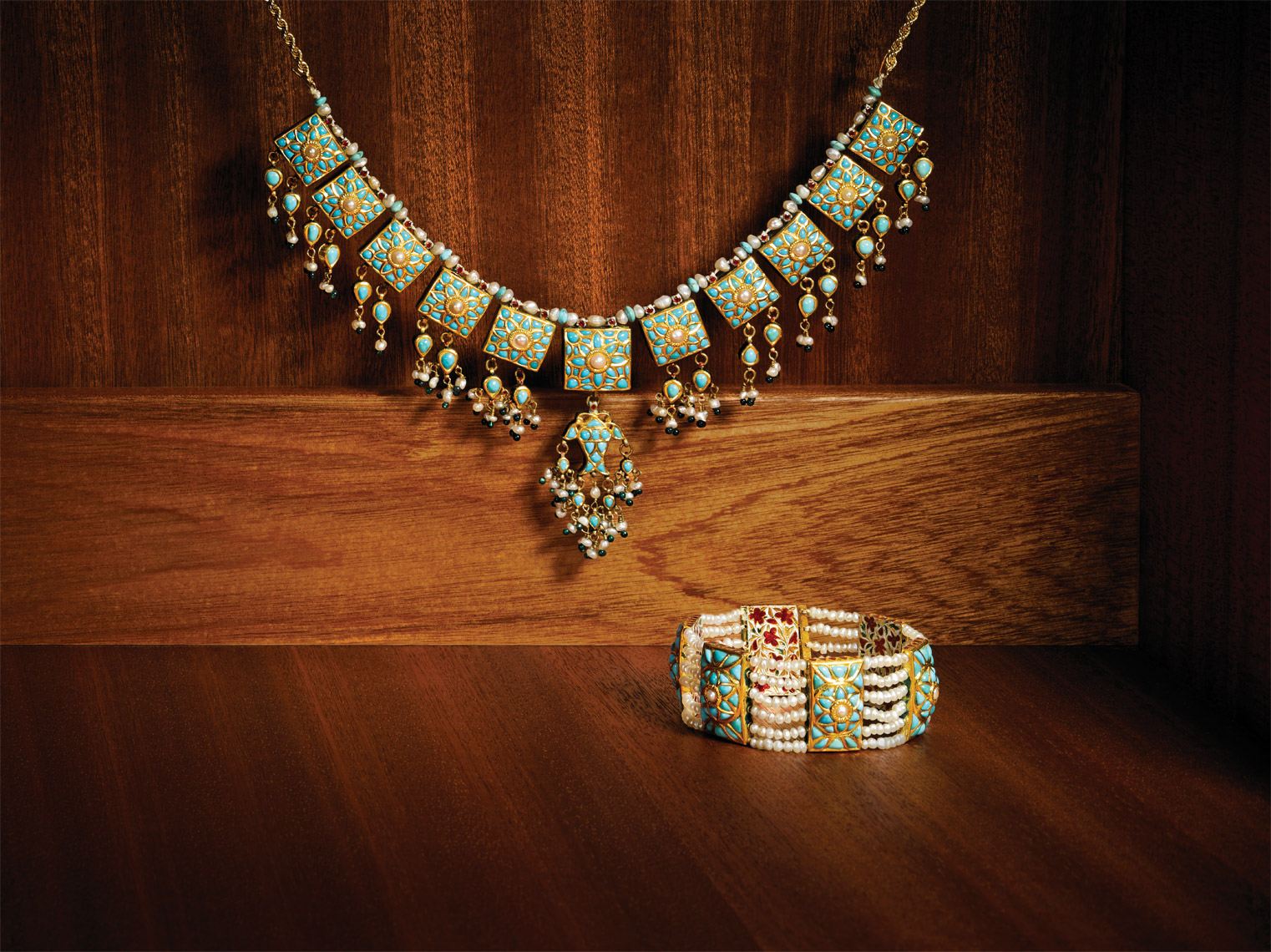 Still Life - Seed Pearl & Enamel Necklace - Turquoise Pearl & Enamel Bracelet
